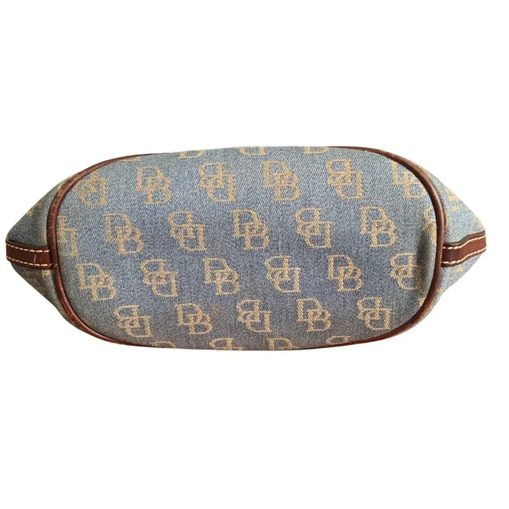 Dooney Bourke Blue Denim Jeans DB Logo Brown Leather Mini Hobo Bag Vintage Y2K